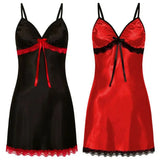 Lace Silk Satin Nightdress Women Sleepwear Lingerie Sleeveless Straps Mini Dress with Panties Nighties Nightgown