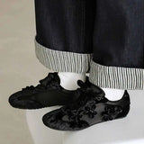 2026 Summer Gary Cute Flowers Ballet Flats Shoes Women Black Sweet Casual Sneakers Shoes Trainers Comfy Walk Daily Footwear