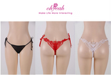 Women‘s Mesh Lace Panties Plus Size M-3XL Sheer Embroidered Flowers Low Rise Sexy Underwear with Ribbon Metal Ring Daily Wear