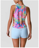 Sports Training Fitness Set Women Summer Ice Tie Dye Gradient Floral T Shirts High Elasticity Hip Lifting Shorts Yoga Sets