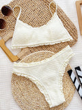 Frilled Ruffled Wrinkled Pleated Bikini Women Swimwear Female Swimsuit Two-pieces Bikini Set White Bather Bathing Suit Swim Lady