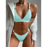 Sexy High Leg Cut Ribbed Bikini Women Swimwear Female Swimsuit Two-Pieces Bikini Set Padded Bather Bathing Suit Swim Lady V3255
