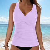 Women Bikini Tankini Top Front Knot Ruched Swimsuit V Neck Bathing Suit Swim Top Cross Back Swimwear Tops Summer Beach Wear