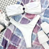 Sexy Fishnet Strapless Bandeau Bikini Women Swimsuit Female Swimwear Two-pieces Bikini set High Cut Bather Bathing Suit Swim