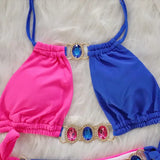 Splicing Halter Jewelled Diamond Bikini 2025 Women Swimsuit Female Swimwear Two Pieces Bikini Set Hollow Out Bathing Suit Swim