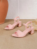 Size 42 Summer Classic Black White Ankle Strap Sandals for Women Elegant Blue Pink Square Heels Office Lady Shoes
