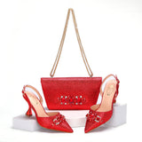 Doershow  beautiful High Quality African Style Ladies Shoes And Bags Set Latest gold Italian Shoes And Bag Set For Party HMA1-4