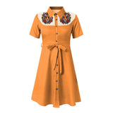 Western Cowgirl Printed Dress Halloween Cosplay Costume Summer Cowboy Button-Down Dress Short Sleeves 100% Cotton Sexy Dress