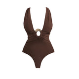 2Pcs Deep V Swimsuit With Long Skirt Women Sexy Swimwear Female Bikini Cut Out Biquini Swim Suit Shiny Button Bodysuit Beachwear