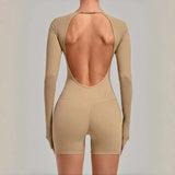 Women's Yoga Jumpsuits Sports Fitness Hip-lifting Long-sleeved Backless Running Training Workout Gym Shorts One-piece Bodysuits