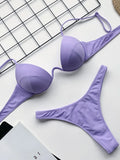 Sexy V-bar Underwired Bra Cup Thong Bikini 2025 Women Swimwear Female Swimsuit Two-pieces Bikini Set High Cut Bathing Suit Swim