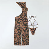 XS - XL Halter Leopard With Cover Up Bikini Women Swimwear Female Swimsuit Three-piece Bikini Set Bather Bathing Suit Swim V5452