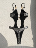 2026 Summer Women's Leopard Print Swimsuit Sexy Hollow Out Backless Swimwear One-piece Suit Female Chain-link Bikini Bodysuit