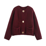 Foridol Autumn Winter New Burgundy Cardigan Women Knitted Long Sleeves Femme Casual Sueter Mujer Loose Short Sweater Buttons