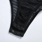 Toucheart Sexy Mesh Patchwork Embroidery Jumpsuit For Women Lace Sling Underwear Solid Color Sexy See-Through Backless Jumpsuit