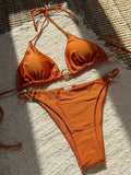 Shiny Sparkling Halter Metal Ring Bikini Women Swimwear Female Swimsuit Two-pieces Bikini Set Brazilian Bather Bathing Suit Swim
