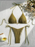 sexy milky ribbed halter micro mini bikini sets two pieces tie women thong swimsuit female bathing suit swimwear biquini