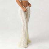2026 spring and summer slim fit hip-hugging low-waist lace bell-bottom casual pants