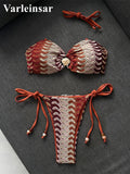 Printed Halter Bandeau Bikini Female Swimsuit Women Swimwear Two-Pieces Bikini Set High Leg Cut Bather Bathing Suit Swim V8338