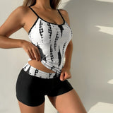 2026 Summer Women's Tank Bikini Set High Wasit Shorts Tankinis Beachwear Sexy Backless Monokini Print Bathing Suit Femme Biquini