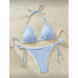 High Cut Leg Two-Pieces Bikini Set Bather Bathing Suit Swim Wrinkled Crinkled Halter Bikini Women Swimwear Female Swimsuit M125