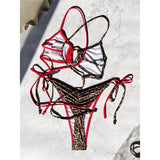 S - XL Leopard Splicing Bikini Female Swimsuit Women Swimwear Two-Pieces Bikini Set Cross Back Bather Bathing Suit Swim V7994
