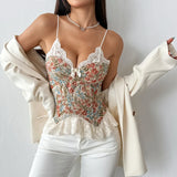 Prairie Chic Style Women's Tank Top French Style Crop Tops Lace Strapless Camisole Lace up Fishbone Corset Lady Summer Outfit