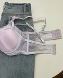 MOYISU Kawaii Heart Bra Set, Purple Lace Lingerie Sexy Pure Design, Push Up Bralette Sml Boobs Fashion Outerwear Statement Piece