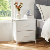 JHK Nightstand Bedside Table With Fabric Drawers And Storage
