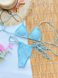 2025 Sexy Light Blue Bikini Top and Bottoms with White Beads Perfect for Summer Beachwear Pool Parties Special Occasions