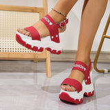 New Summer Sports Women Sandals Woman Thick Bottom Wedge Platform Shoes for Women 2026 High Heels Fashion Comfortable Red Pink