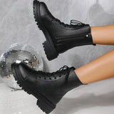2025 Fashion Leather Lace-Up Ankle Boots for Women Wear-Resistant Zip Platform Woman Bootie Round Toe Zip Women's Boots