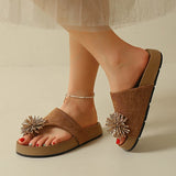 Fashion Crystal Flower Platform Slippers Women 2026 Summer Clip Toe Thick Sole Sandals Woman Plus Size Anti Slip Outdoor Slides