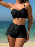 Wrinkled Knotted Shorts High Waist Bikini Female Swimsuit Women Swimwear Two-Pieces Bikini Set Bather Bathing Suit Swim V6197