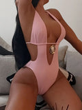 Halter Deep V Neck One Piece Swimsuit Women Swimwear Female Backless Monokini Bather High Cut Leg Bathing Suit Swim Beach Wear