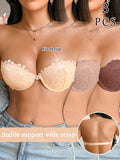 3Pcs Women Half Cup Lace Strapless Bra Adjustable Non-slip Off Shoulder Underwire Support Front Buckle Push Up Brassiere XS-L