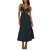 Spaghetti Strap Vacation Long Dress For Women Summer 2025 Fashion Elegant Sleeveless Backless Hollow Out Vestidos Party Dresses