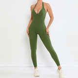 Women's Seamless Yoga Jumpsuits Sports Fitness Peach Hip-lifting Beauty Backless One-piece Pocket Tight Workout Gym Bodysuit