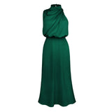 Foridol One Shoulder Turtleneck Tank Satin Women Party Dress Robe Zip Sleeveless Elegant Vintage Folds Women Clothing 2025