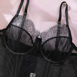 Toucheart Erotic Lingerie Set Women Romantic Tight Fishbone Bra Heavy Industry Lacemesh Hollow Splicing Garter Belt Andstockings