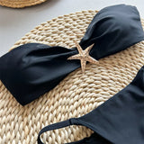 New Metal Star Bandeau High Cut Thong Bikini Women Swimwear Female Swimsuit Two-Pieces Bikini Set Bather Bathing Suit Swim V6422