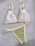 Splicing Ribbed High Cut Rings Bikini Women Swimsuit Female Swimwear Two-pieces Bikini Set Bather Bathing Suit Swim Beachwear