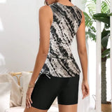 2026 Printed Tankini Set Two Pieces Swimsuit Women Drawstring Swimwear Female & Long knee Shorts Bathing Swimming Swim Suit