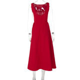 Chic Elegant O-neck Sleeveless Backless A-line Long Dresses Red Black 2026 Summer High Waist Tunics Zip-up Party Evening Dress