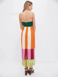 Elegant High Waist 2025 Party Long Dress Fashion Casual New Striped Colorful Women Sexy Spaghetti Strap Bohemian Mixi Dresses