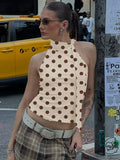 FDYOUI Elegant Bandage Off Shoulder Polka Dot Tank Tops for Women 2026 Summer Sleeveless Crop Top T-shirt Female Slim Corset