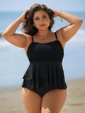 VigoJany 2026 Solid 2 Piece Plus Size Tankini Set Women Strapped Ruffle Curvy Swimsuit High Waist Beach Lady Big Bathing Suit
