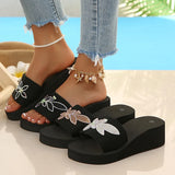 Gold Crystal Wedge Heel Slippers Women Plus Size 42 Thick Platform Sandals Woman 2026 Summer Lightweight Non Slip Beach Slides