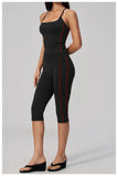 Women's 2 Piece Yoga Set Summer Brushed Color-Block Slim Sports Tank Top High Waist Pants Gym Running Fitness Suits Tracksuit