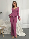 Autumn Winter Two Pieces Pajamas Sets Women Sleepwear Sexy V Neck Long Sleeve Tops and Trousers Set Loungewear Home Clothes